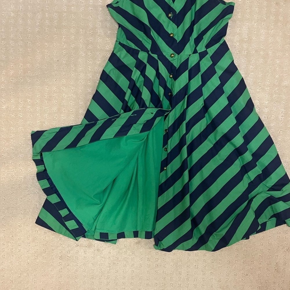 Anthropology Brand, Girls from Savoy, Green & Navy Sun Dress w/ pockets, Sz 4 - Picture 14 of 16
